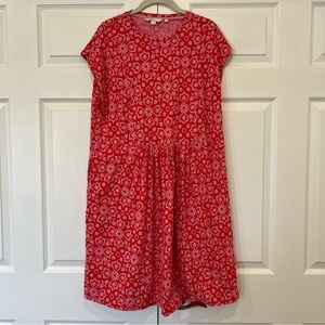 Boden Jersey T-Shirt Dress Dragon Floret Tile Red Pink Cotton Womens Size 12